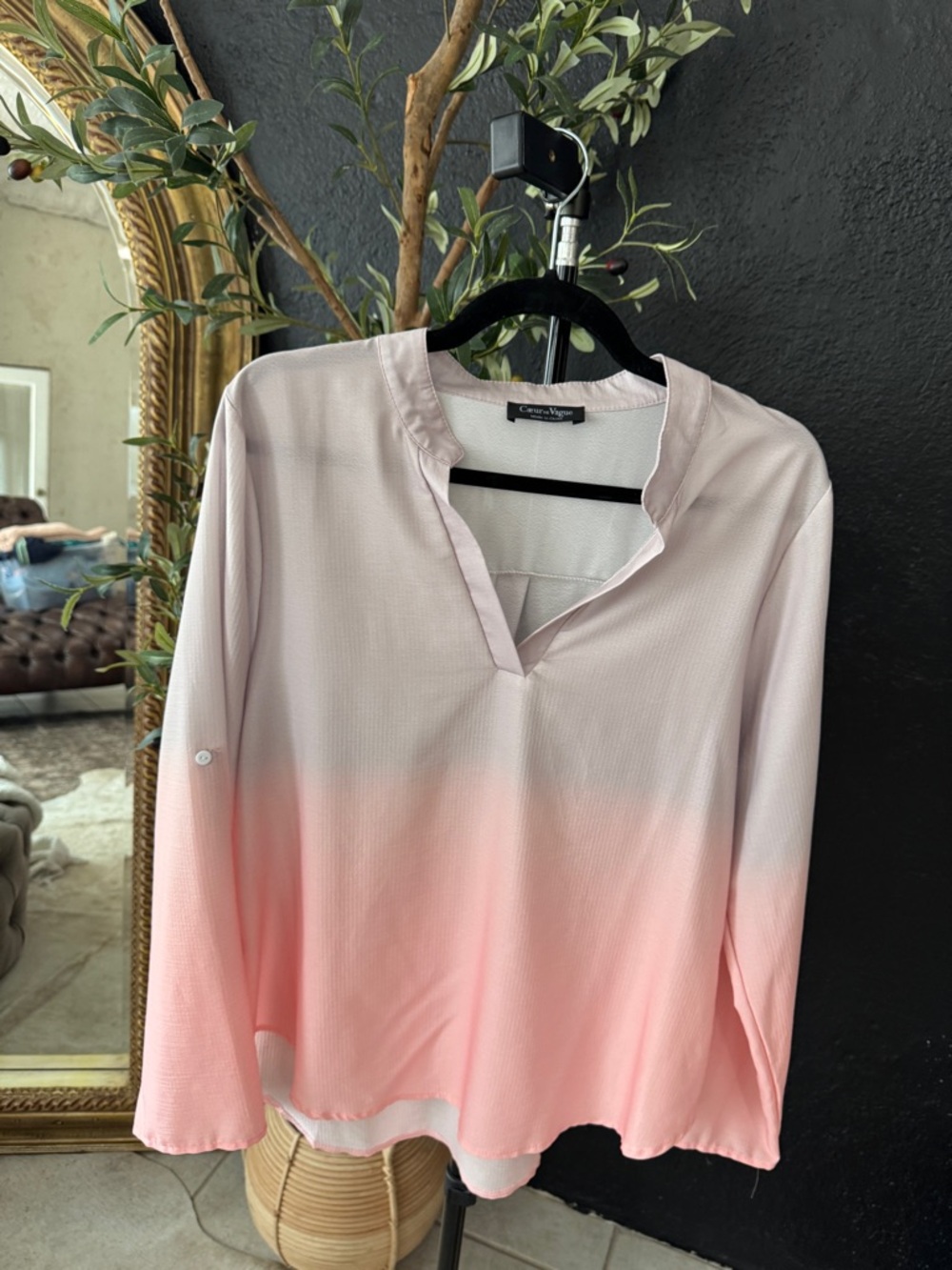 Cynthia Rowley Pink Ombre V-Neck Long Sleeve Top
